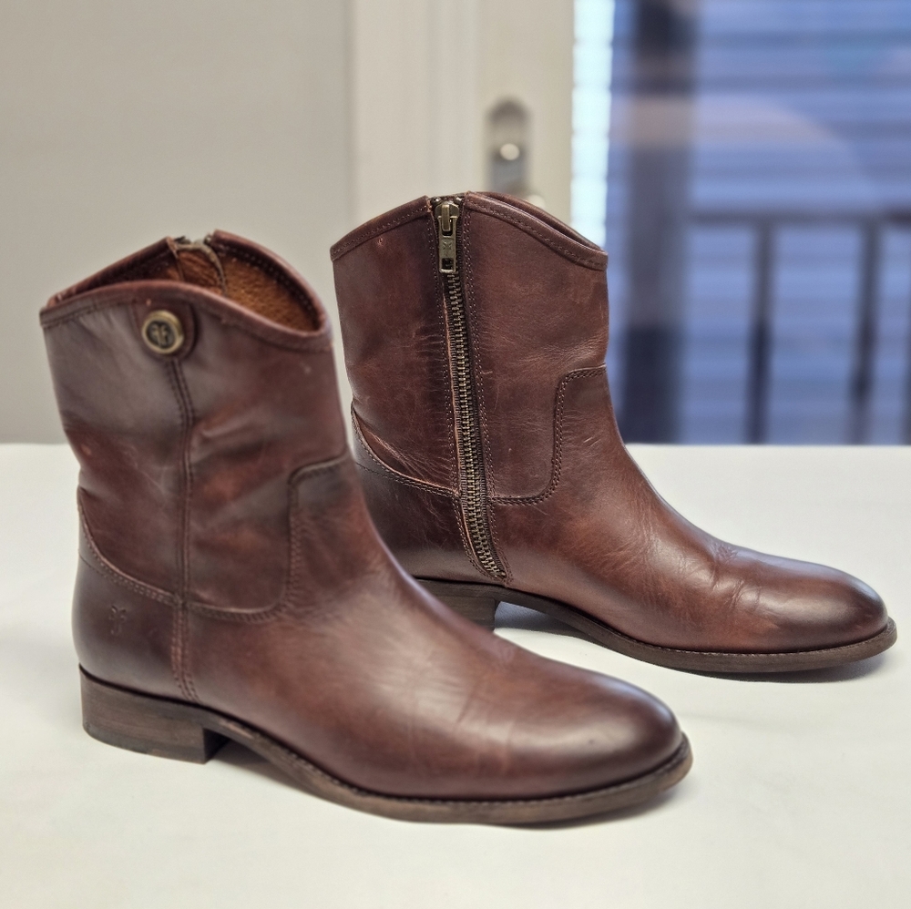 Frye Melissa Button Short Redwood Leather Boots Size 6.5 B